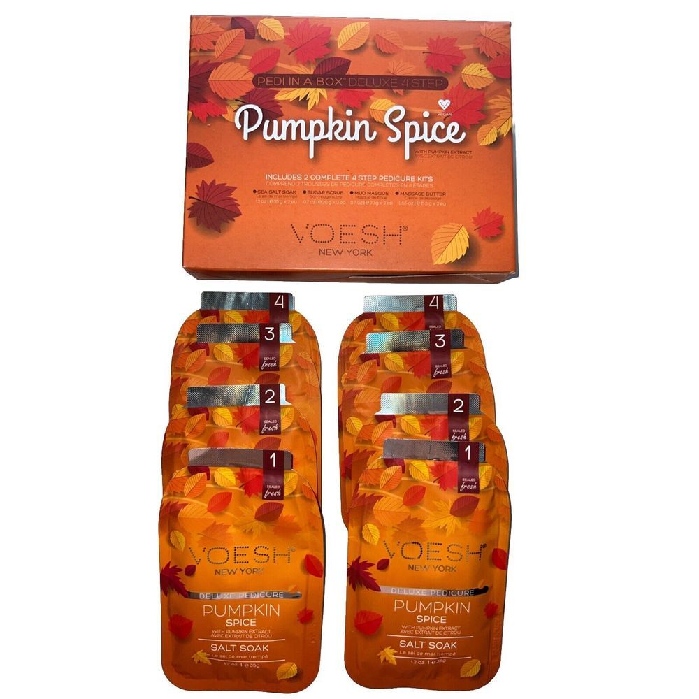 VOESH New York PUMPKIN SPICE PEDI In A Box Deluxe 2 Complet 4 Step Pedicure kits